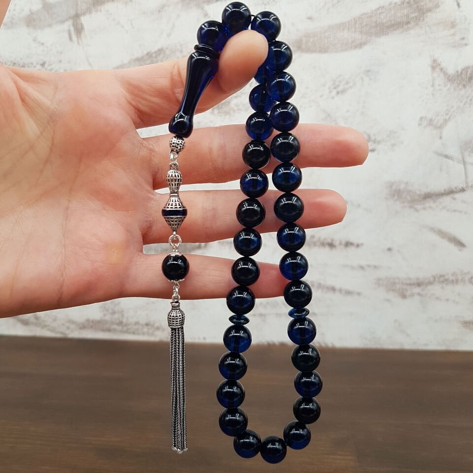 Küre Kesim Mavi Damla Kehribar Tesbih