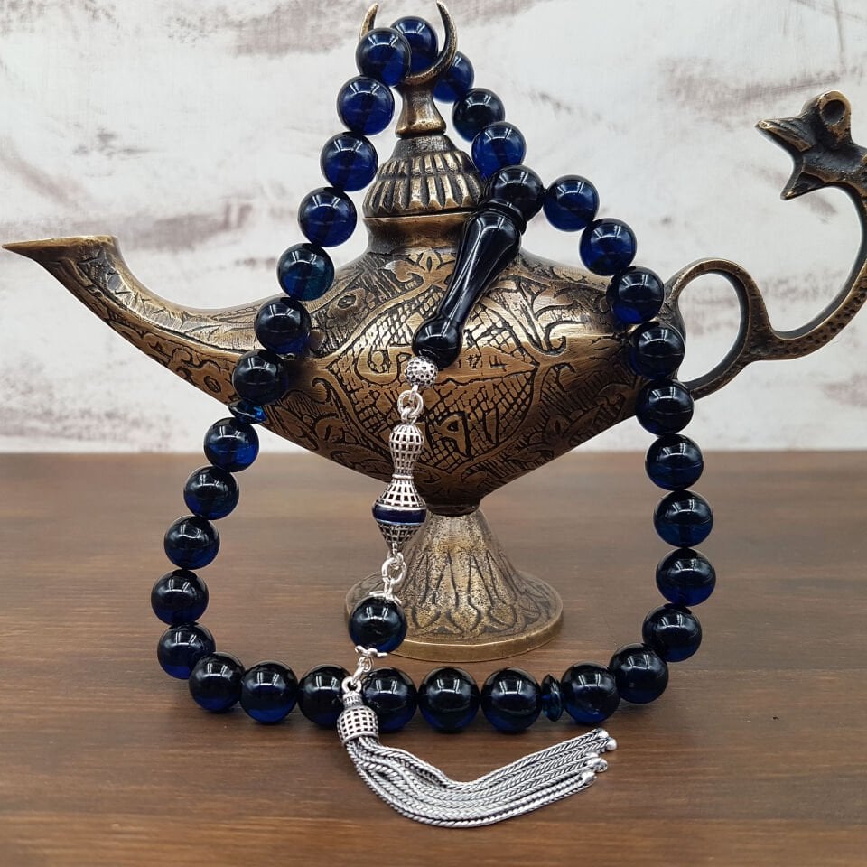 Küre Kesim Mavi Damla Kehribar Tesbih