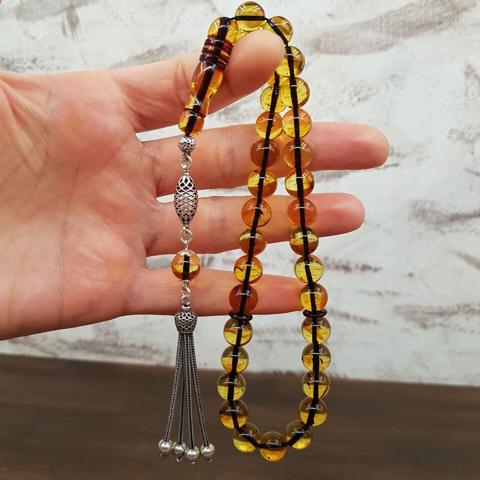 İp Yolları Sürmeli Küre Damla Kehribar Tesbih