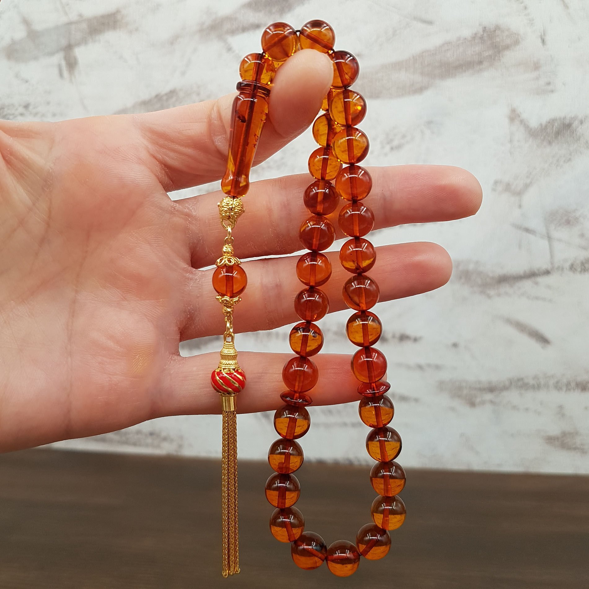 Bal Rengi Bürokrat Boy Damla Kehribar Tesbih