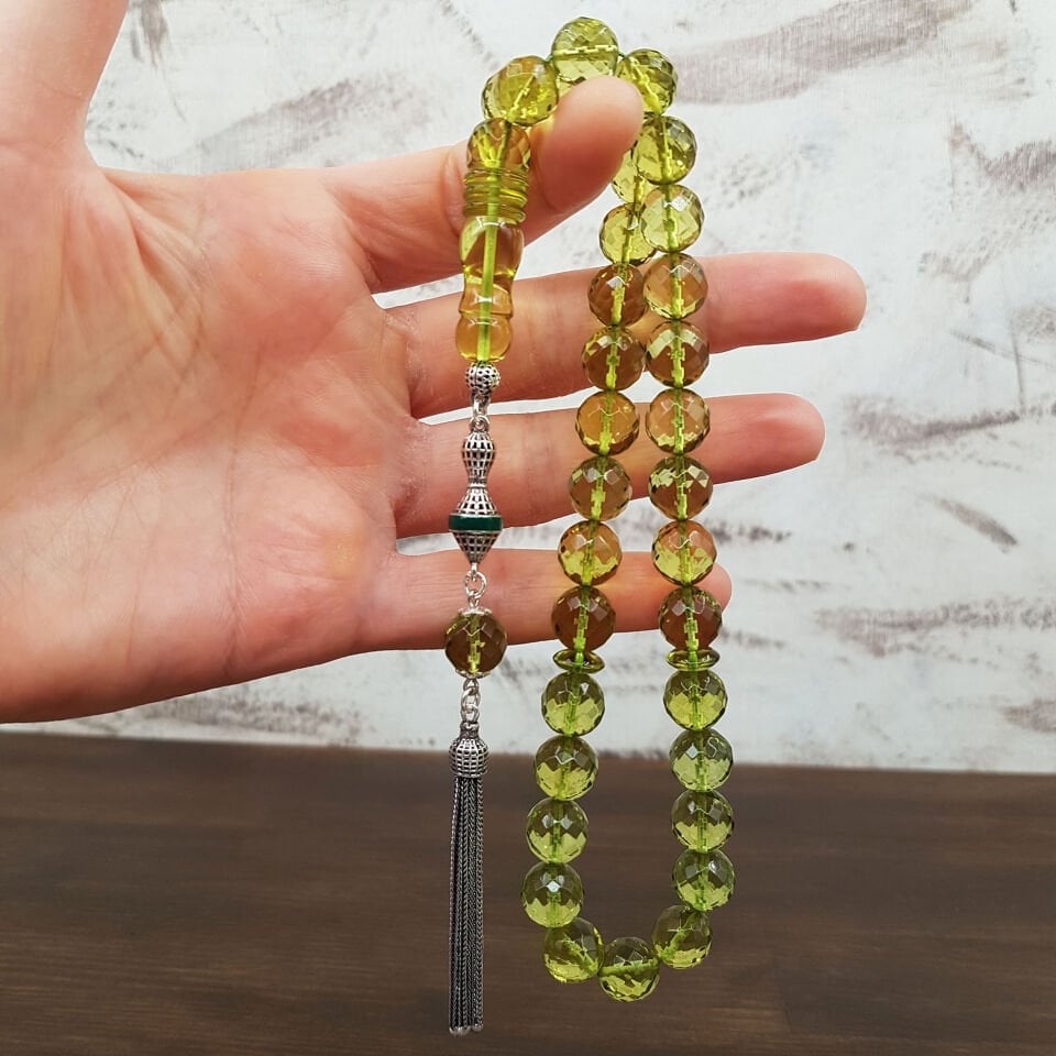 Kristal Özel Kesim Yeşim Damla Kehribar Tesbih