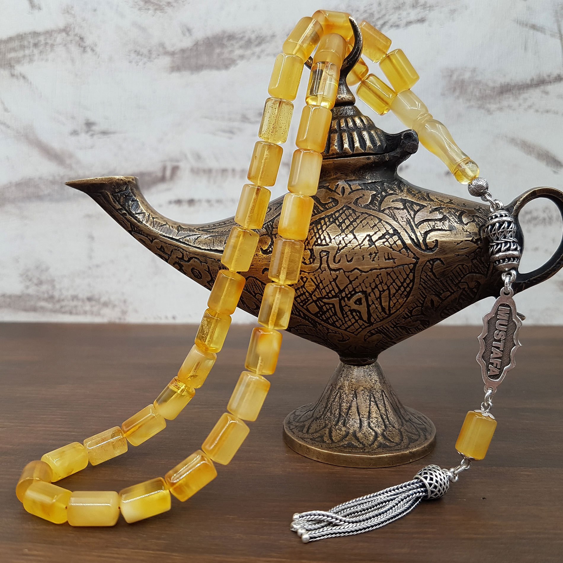 Kişiye Özel İsimli Damla Kehribar Tesbih