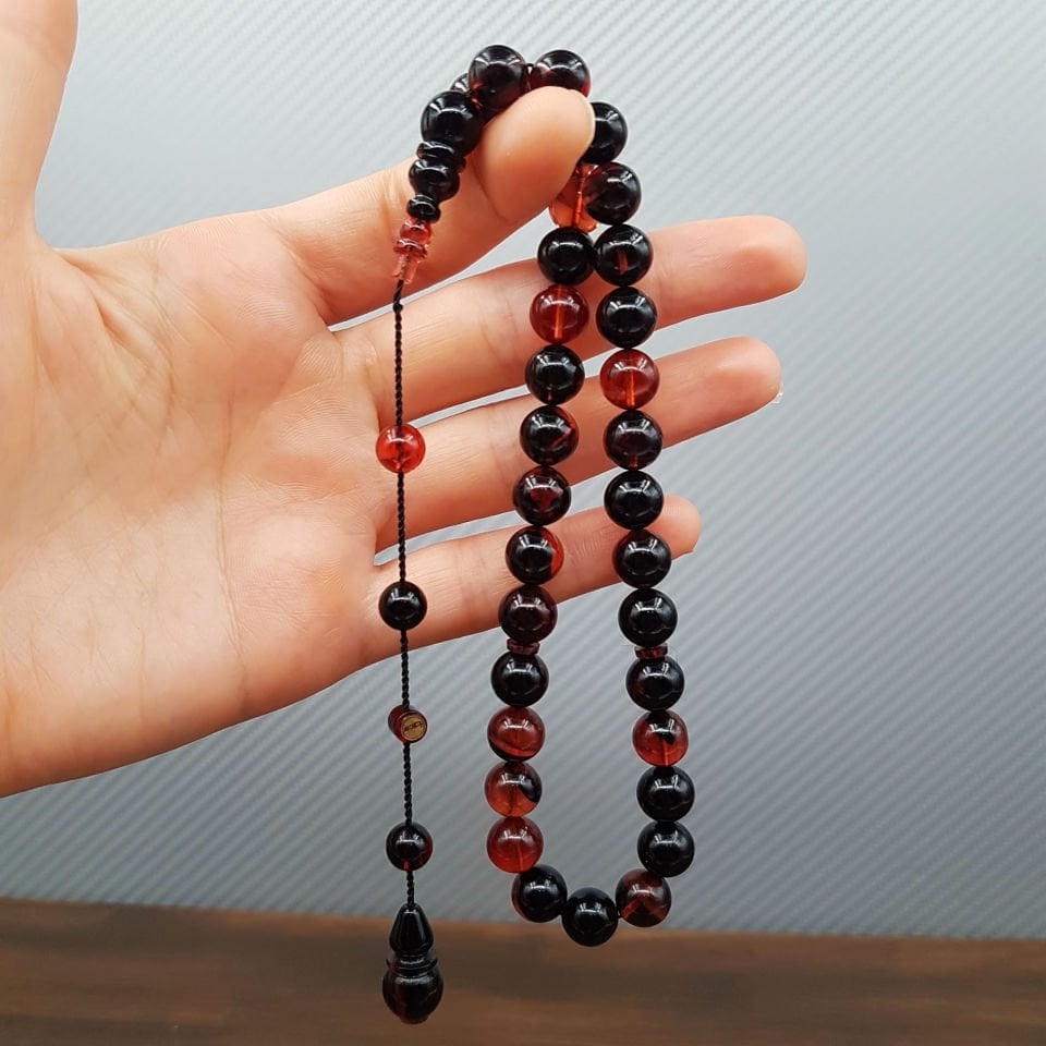 Turuncu Siyah Küre Ateş Kehribar Tesbih