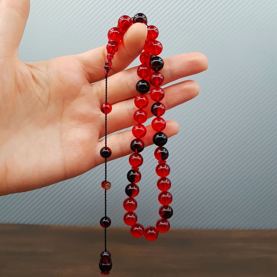 Kırmızı Siyah Küre Ateş Kehribar Tesbih