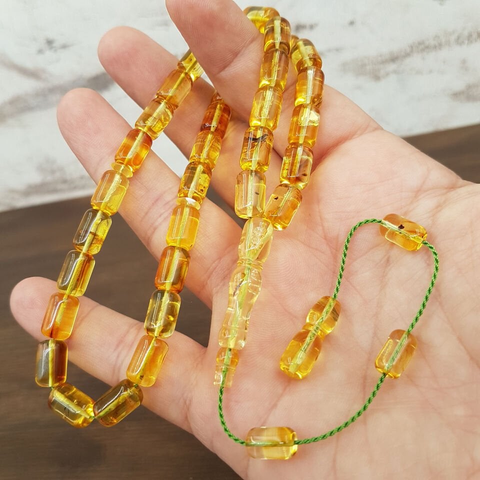 2 Habbesi Fosilli Kaya Damla Kehribar Tesbih No 1