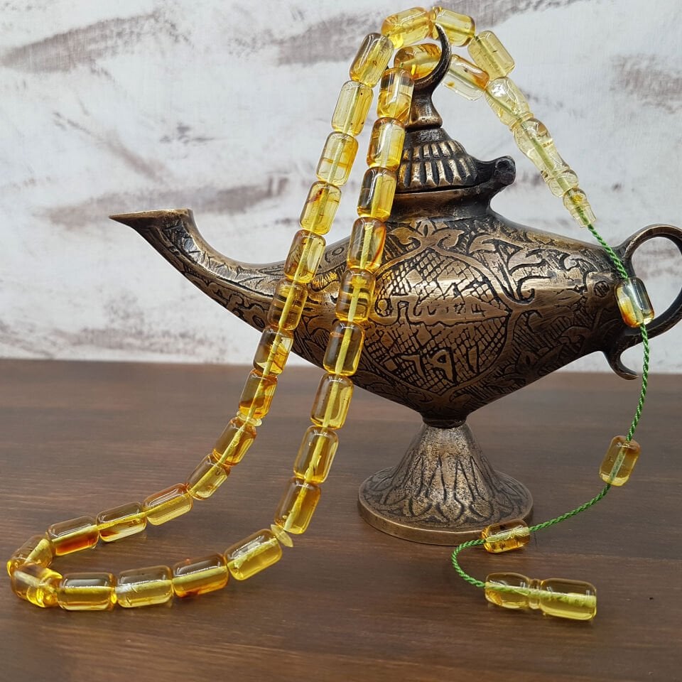 2 Habbesi Fosilli Kaya Damla Kehribar Tesbih No 1