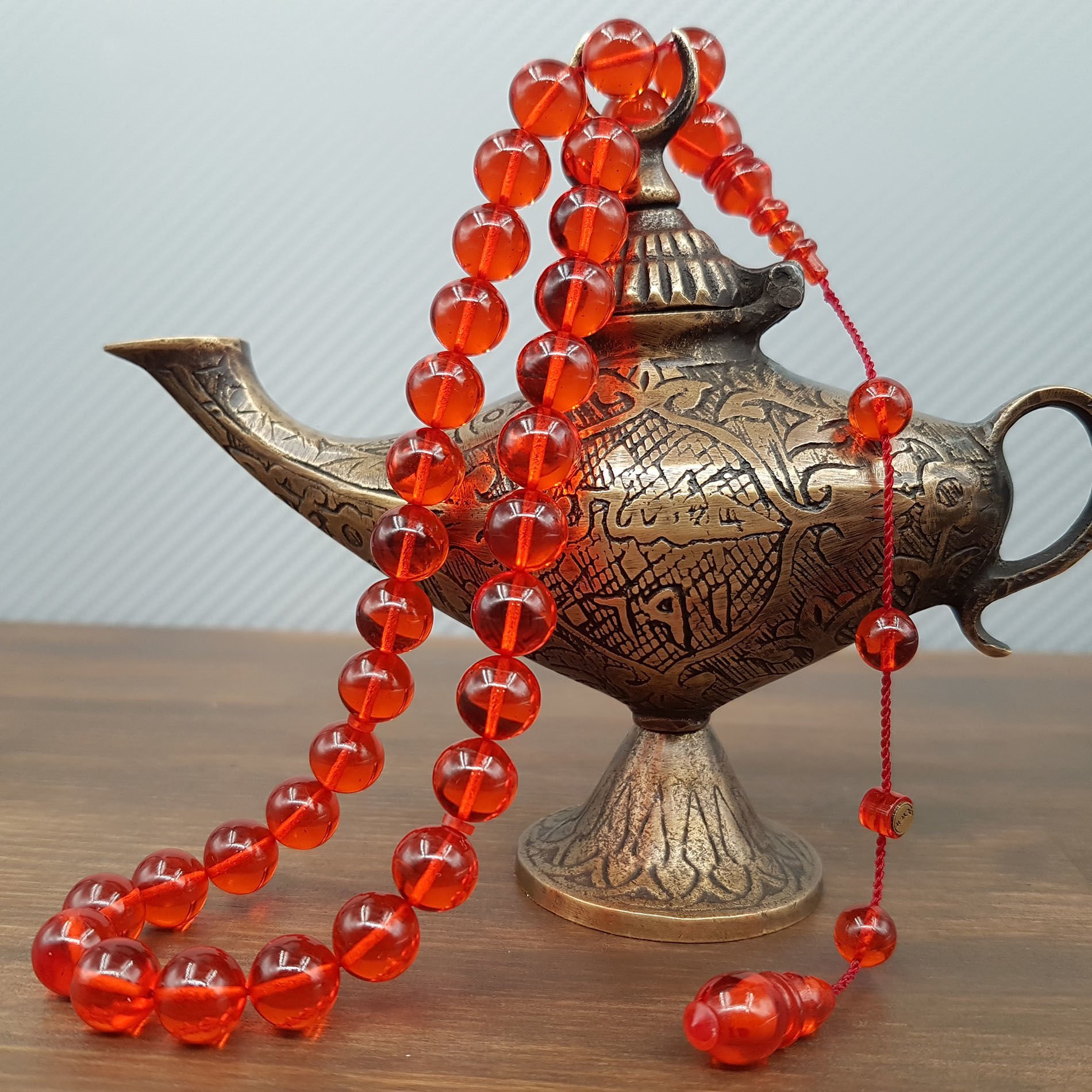Turuncu Küre Kesim Ateş Kehribar Tesbih