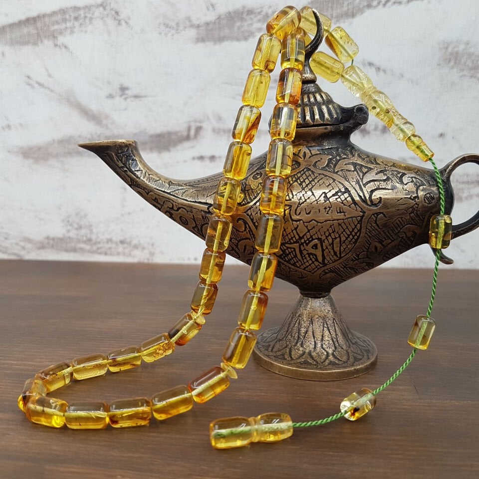 4 Habbesi Fosilli Kaya Damla Kehribar Tesbih No 2