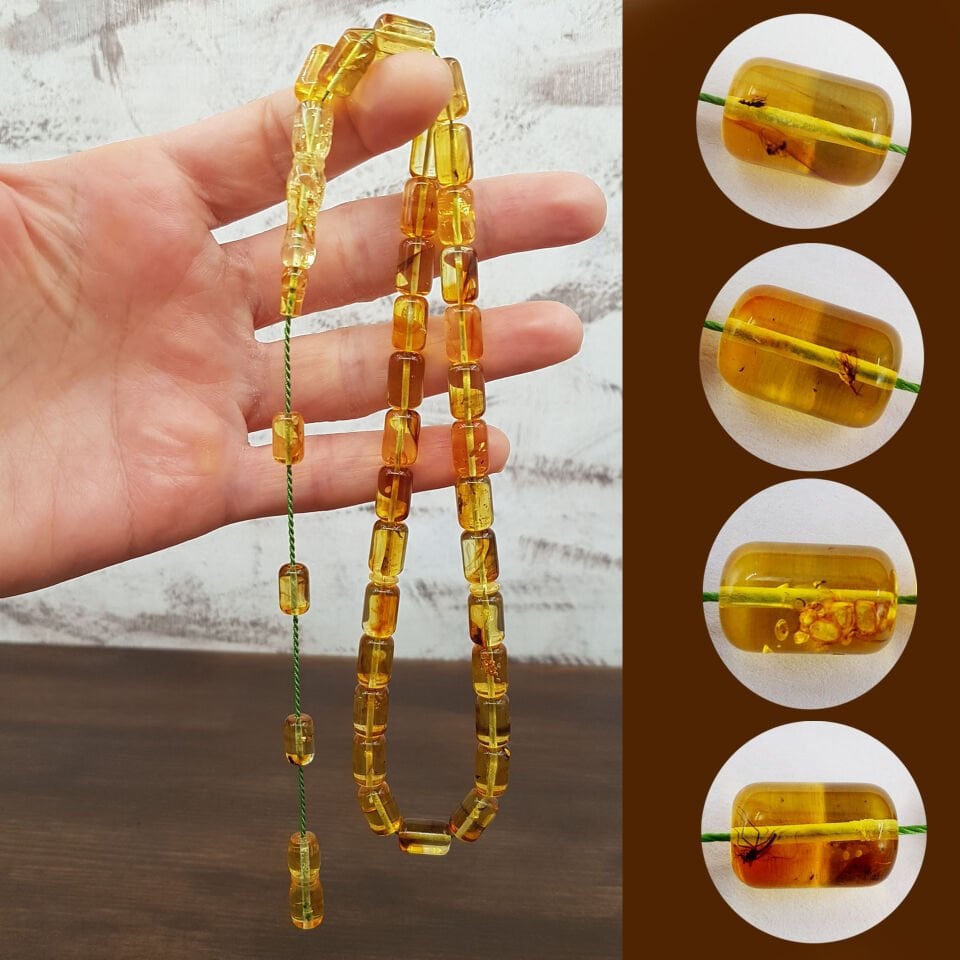 4 Habbesi Fosilli Kaya Damla Kehribar Tesbih No 2