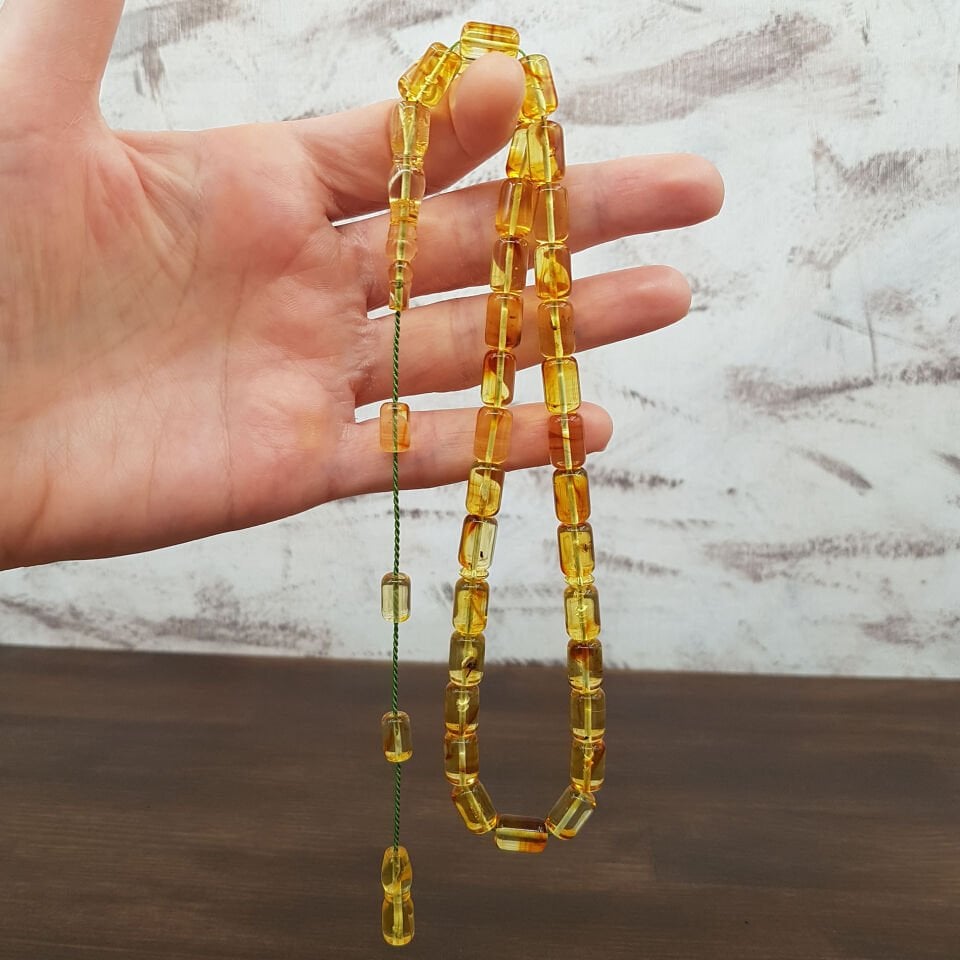 Fosilli Kaya Damla Kehribar Tesbih No 3