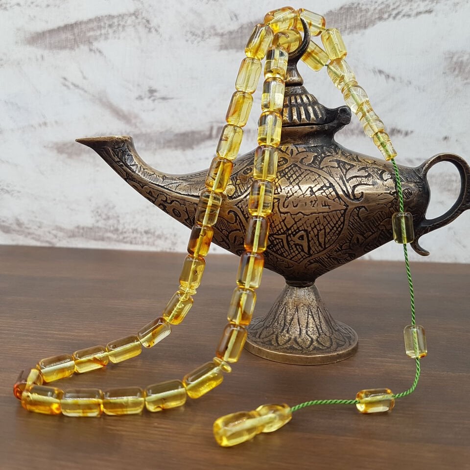 Fosilli Kaya Damla Kehribar Tesbih No 3