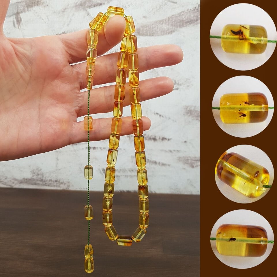 Fosilli Kaya Damla Kehribar Tesbih No 3