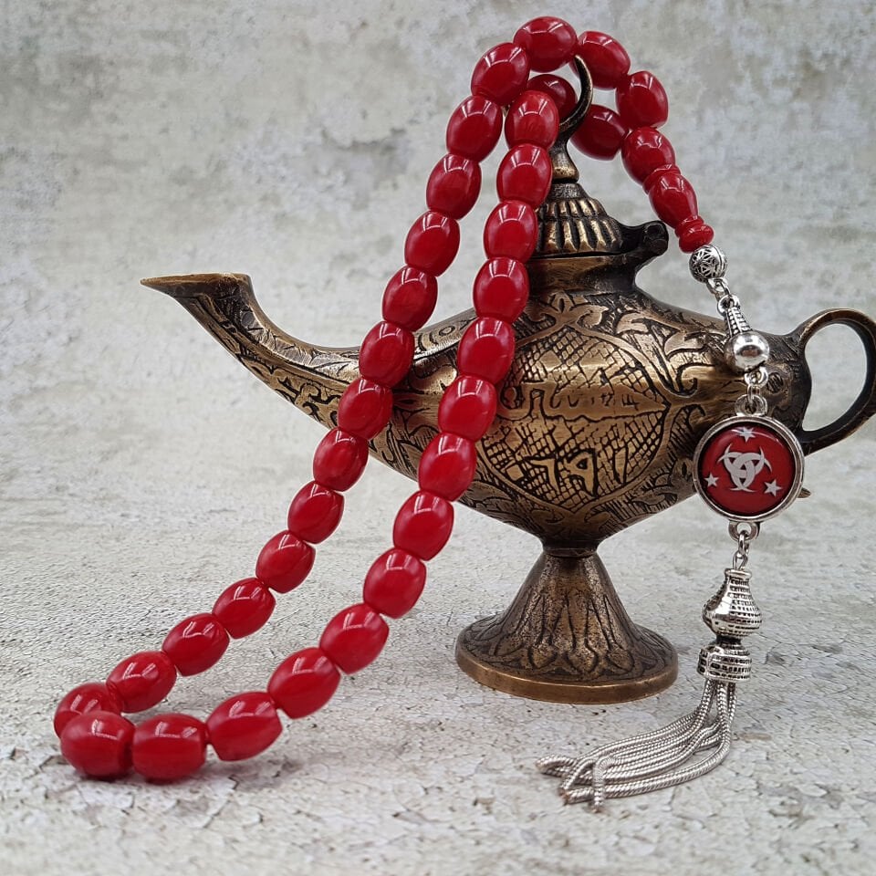 Havşa Delim Mercan Rengi Sıkma Kehribar Tesbih