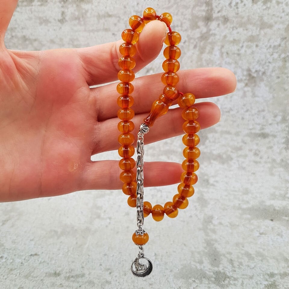 4 Parmak Küçük Boy Sıkma Kehribar Tesbih