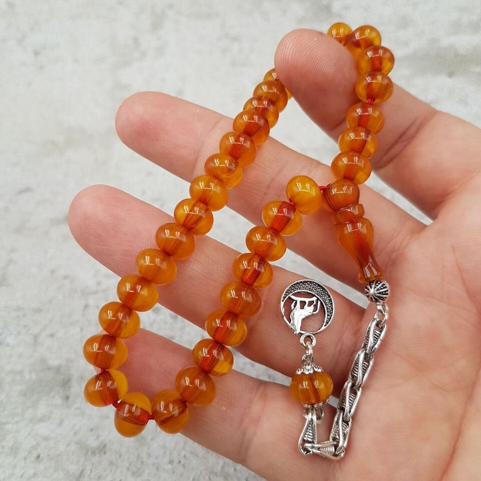 4 Parmak Küçük Boy Sıkma Kehribar Tesbih