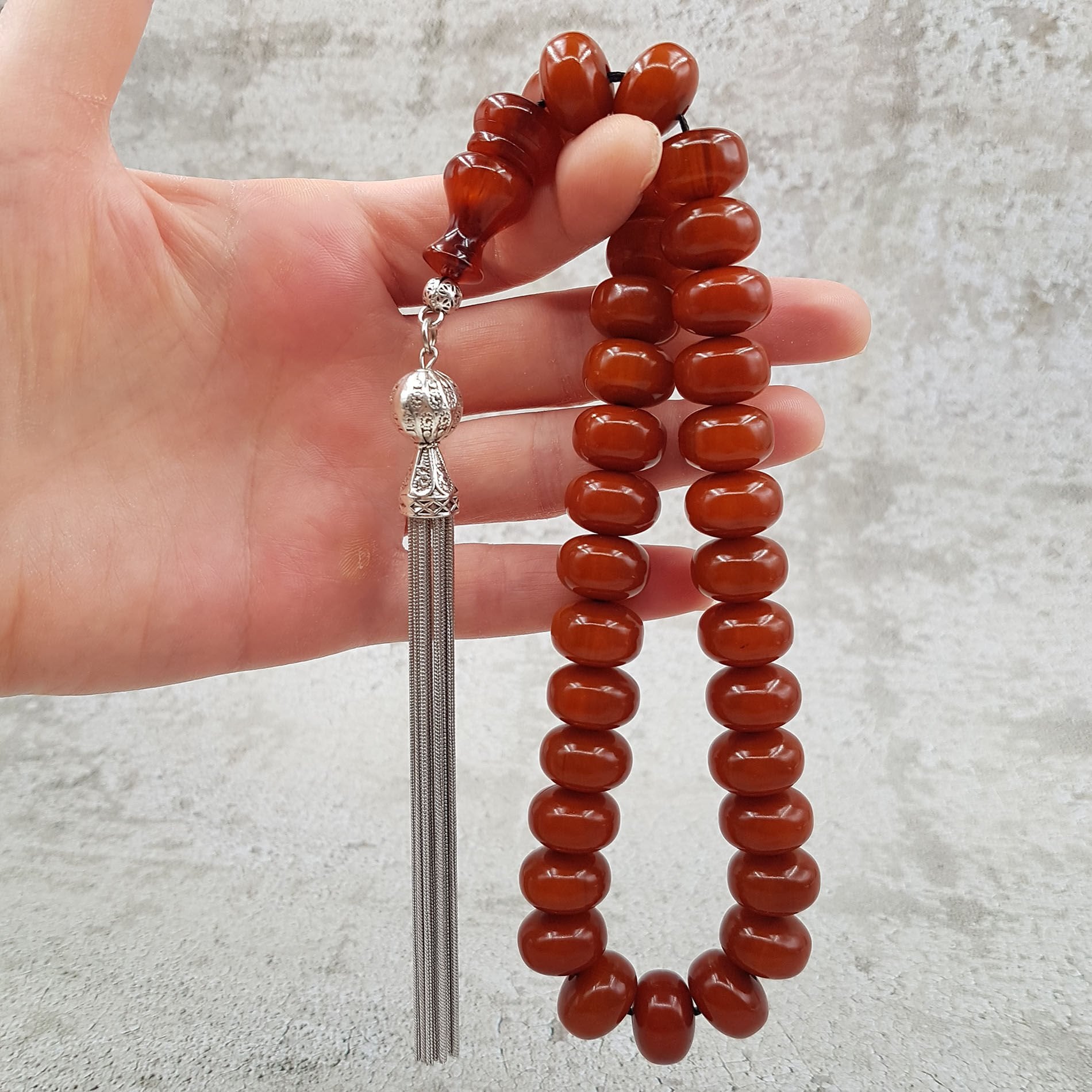 Büyük Boy Kahve Teker Sıkma Kehribar Tesbih