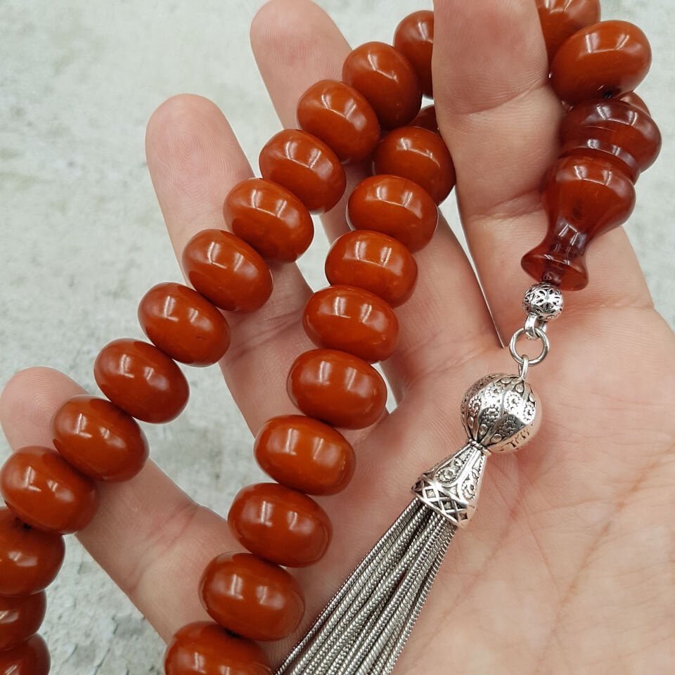 Büyük Boy Kahve Teker Sıkma Kehribar Tesbih