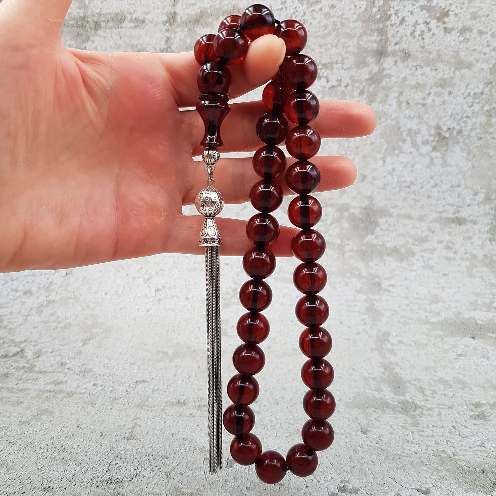 Büyük Boy Kahve Küre Sıkma Kehribar Tesbih