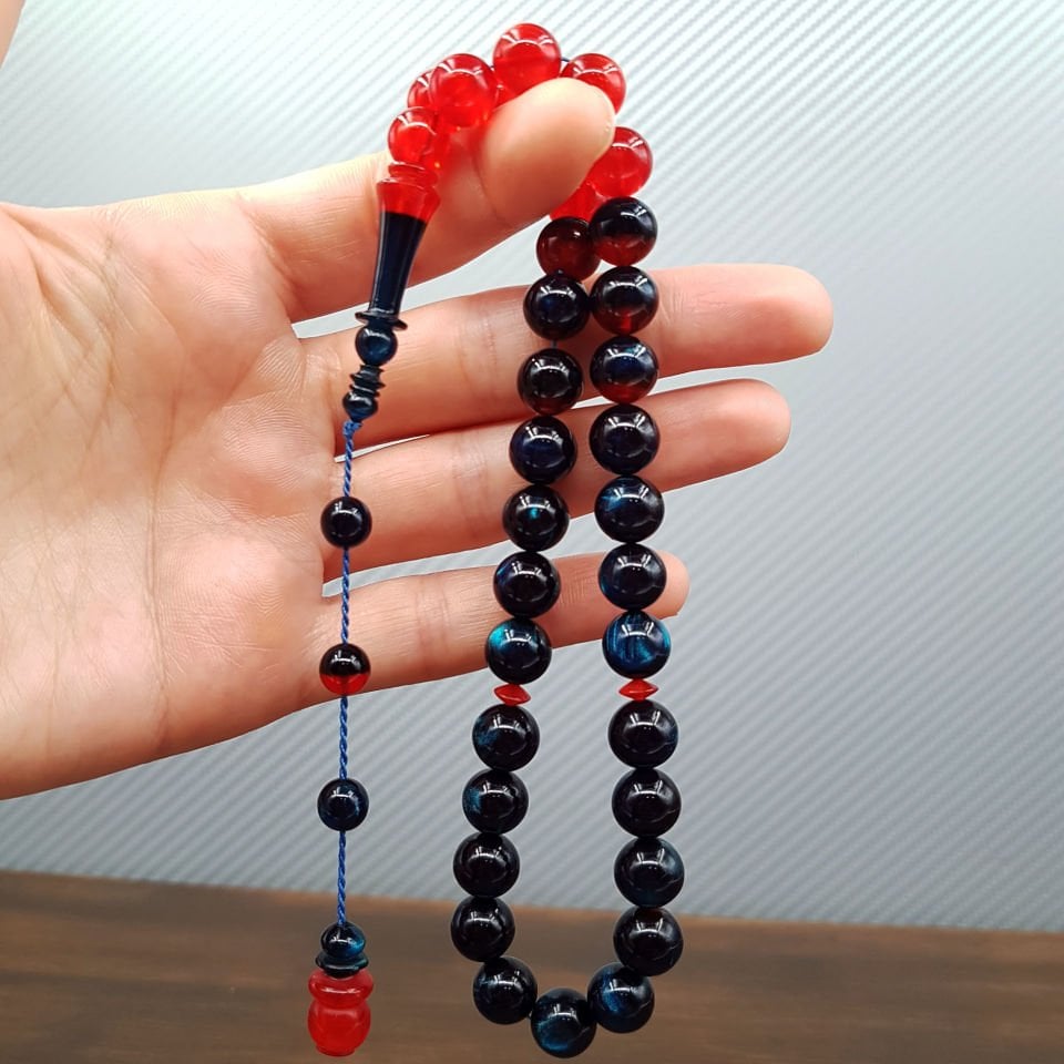 Turuncu Mavi Küre Kesim Sıkma Kehribar Tesbih