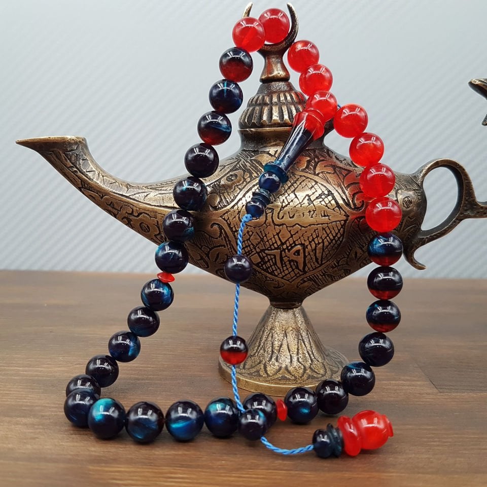 Turuncu Mavi Küre Kesim Sıkma Kehribar Tesbih