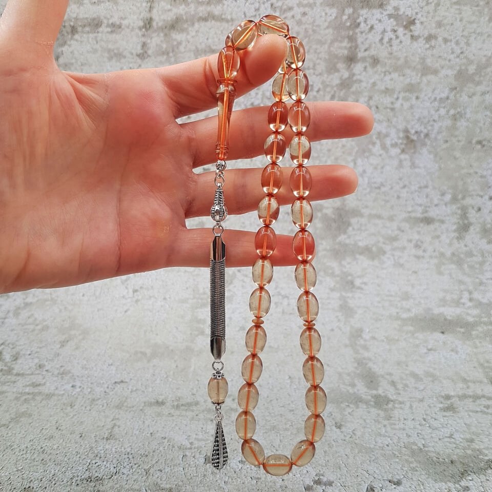 Şeffaf Beyzi Blok Zar Kehribar Tesbih