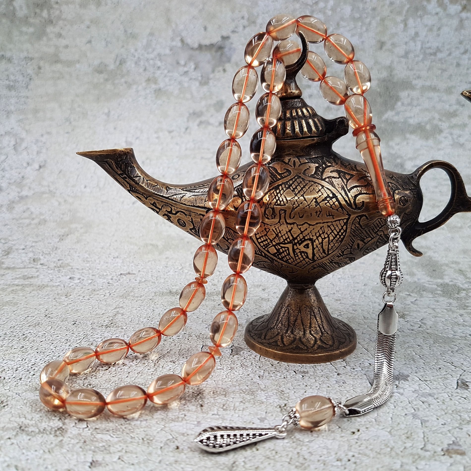 Şeffaf Beyzi Blok Zar Kehribar Tesbih