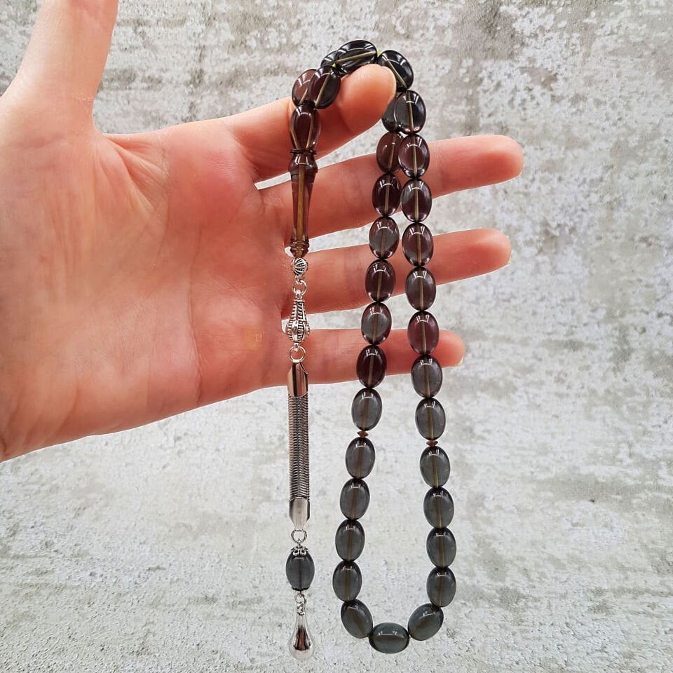 Kum Beji Rengi Beyzi Kesim Blok Zar Kehribar Tesbih