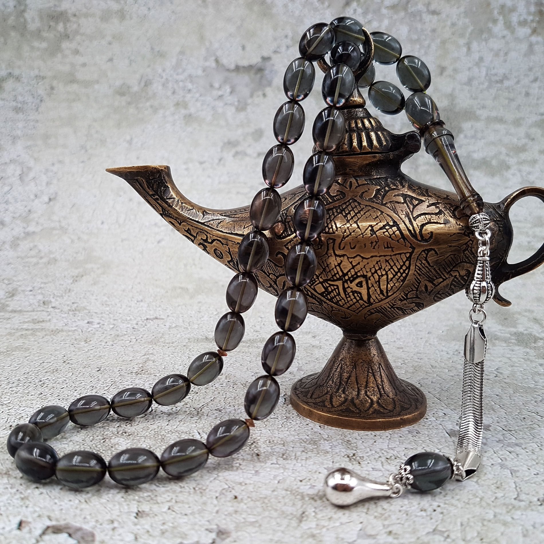 Kum Beji Rengi Beyzi Kesim Blok Zar Kehribar Tesbih