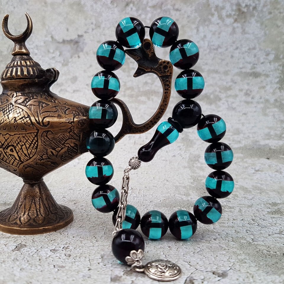 Su Yeşili Sürmeli Maskot Ateş Kehribar Tesbih