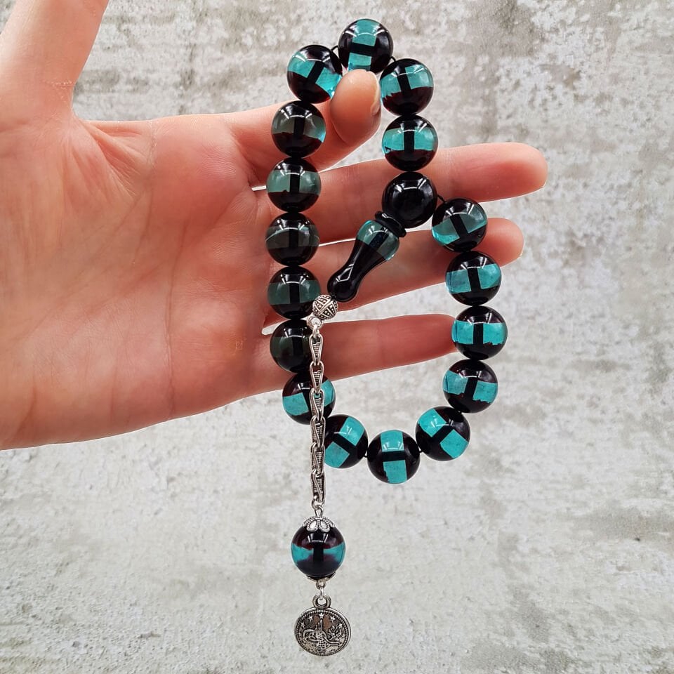 Su Yeşili Sürmeli Maskot Ateş Kehribar Tesbih