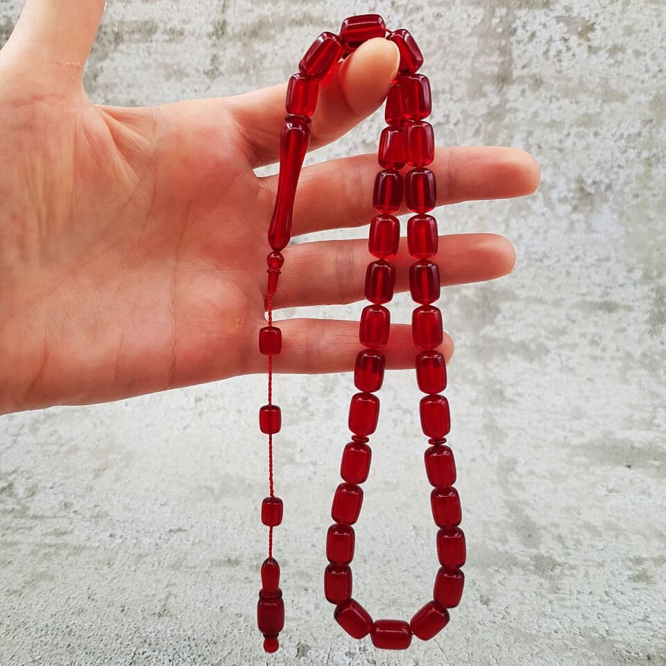 Kırmızı Kapsül Kesim Ateş Kehribar Tesbih