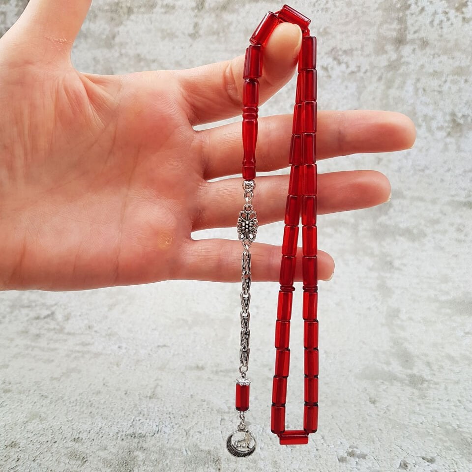 Kırmızı Kesme Uçak Camı Tesbih