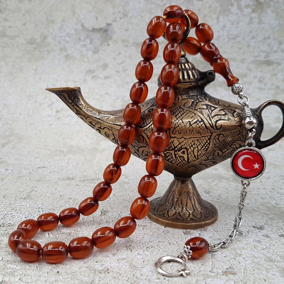 Kahverengi Beyzi Sıkma Kehribar Tesbih