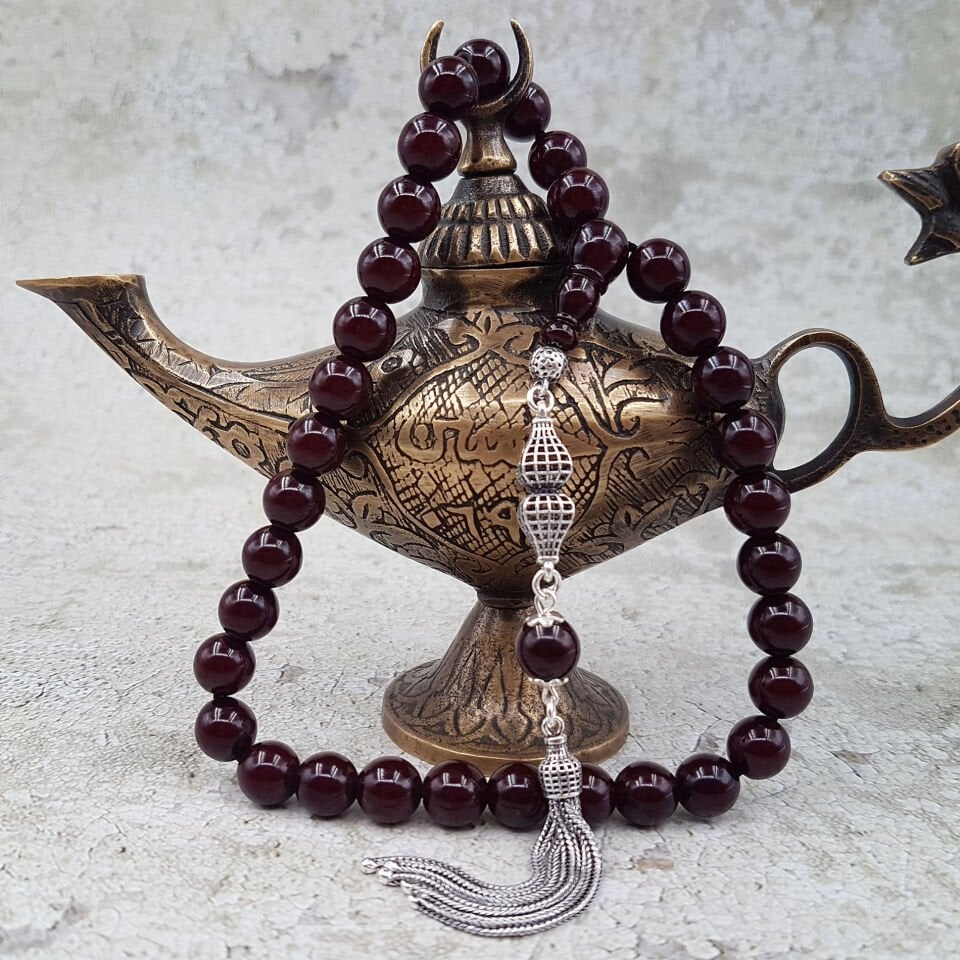 Gümüş Püskül Koyu Kahve Sıkma Kehribar Tesbih