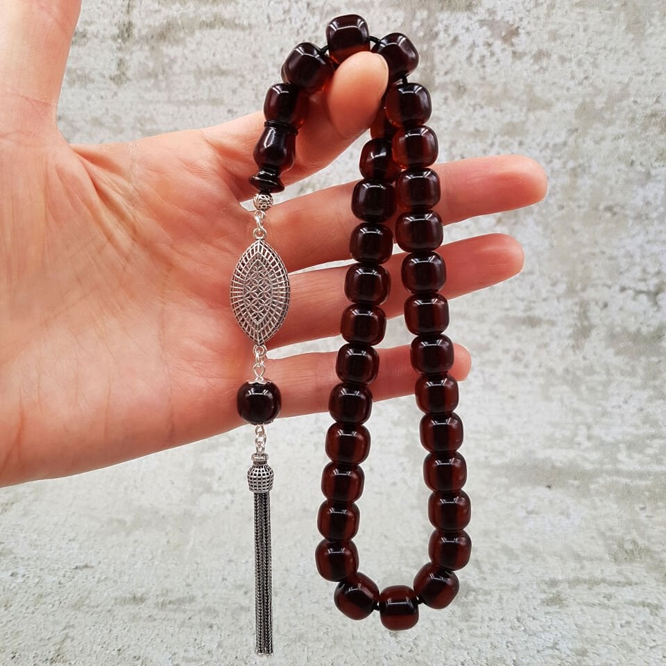 Gümüş Püskül Horoz İmame Sıkma Kehribar Tesbih