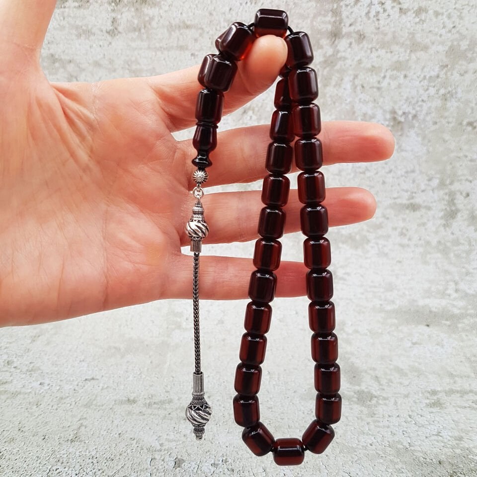 Gümüş Püskül Kapsül Kesim Sıkma Kehribar Tesbih