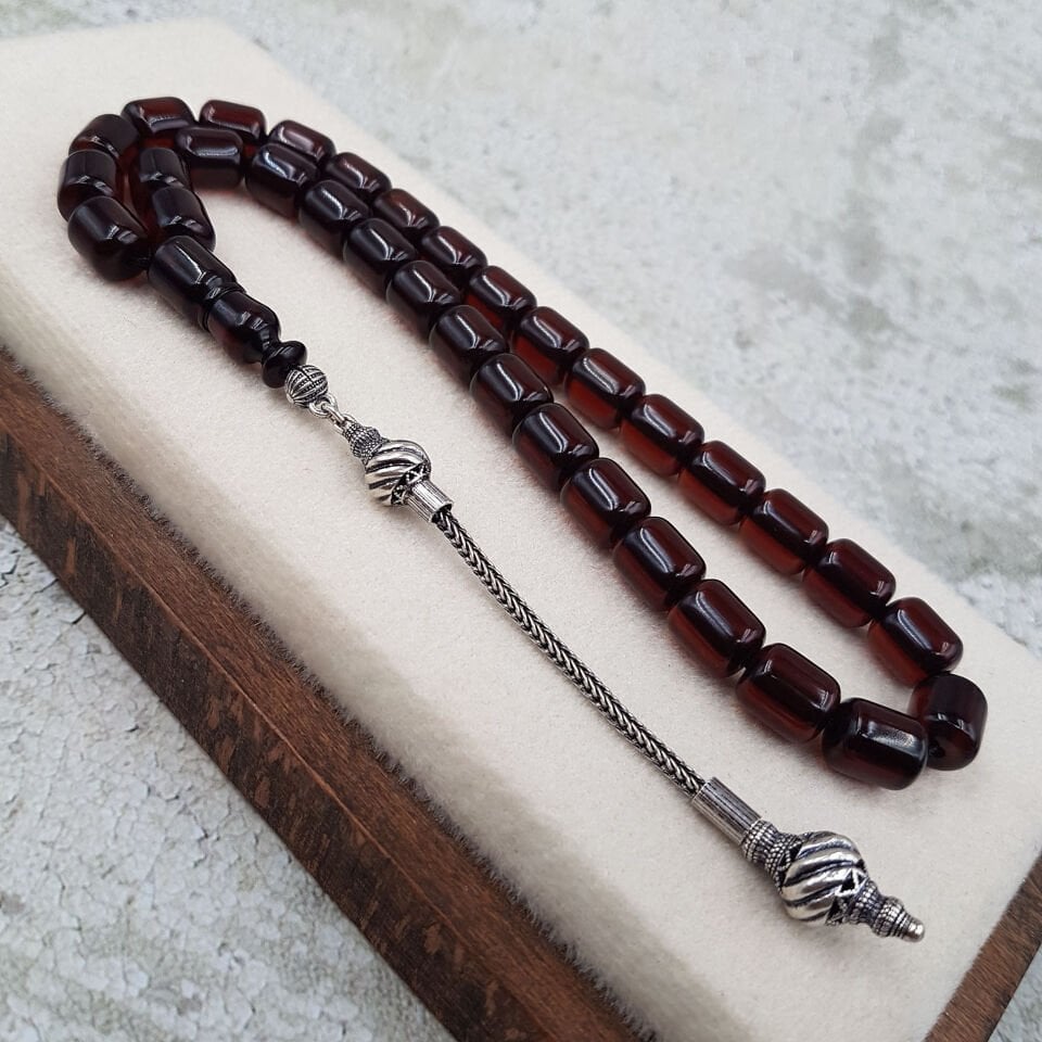 Gümüş Püskül Kapsül Kesim Sıkma Kehribar Tesbih