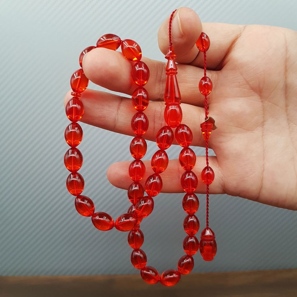 Turuncu Beyzi Kesim Ateş Kehribar tesbih