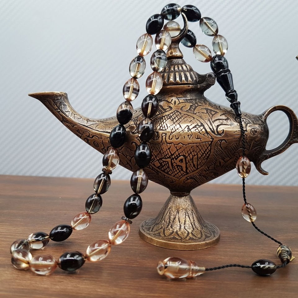 Siyah Hareli Beyzi Ateş Kehribar Tesbih