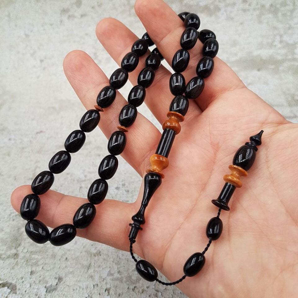 Özel Kuka İmame Tasarım Metalik Siyah Sıkma Kehribar