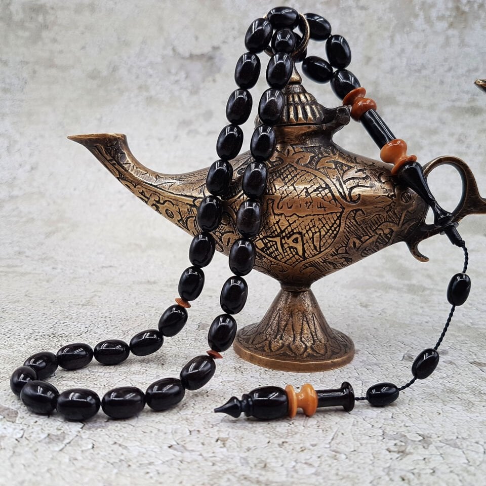 Özel Kuka İmame Tasarım Metalik Siyah Sıkma Kehribar