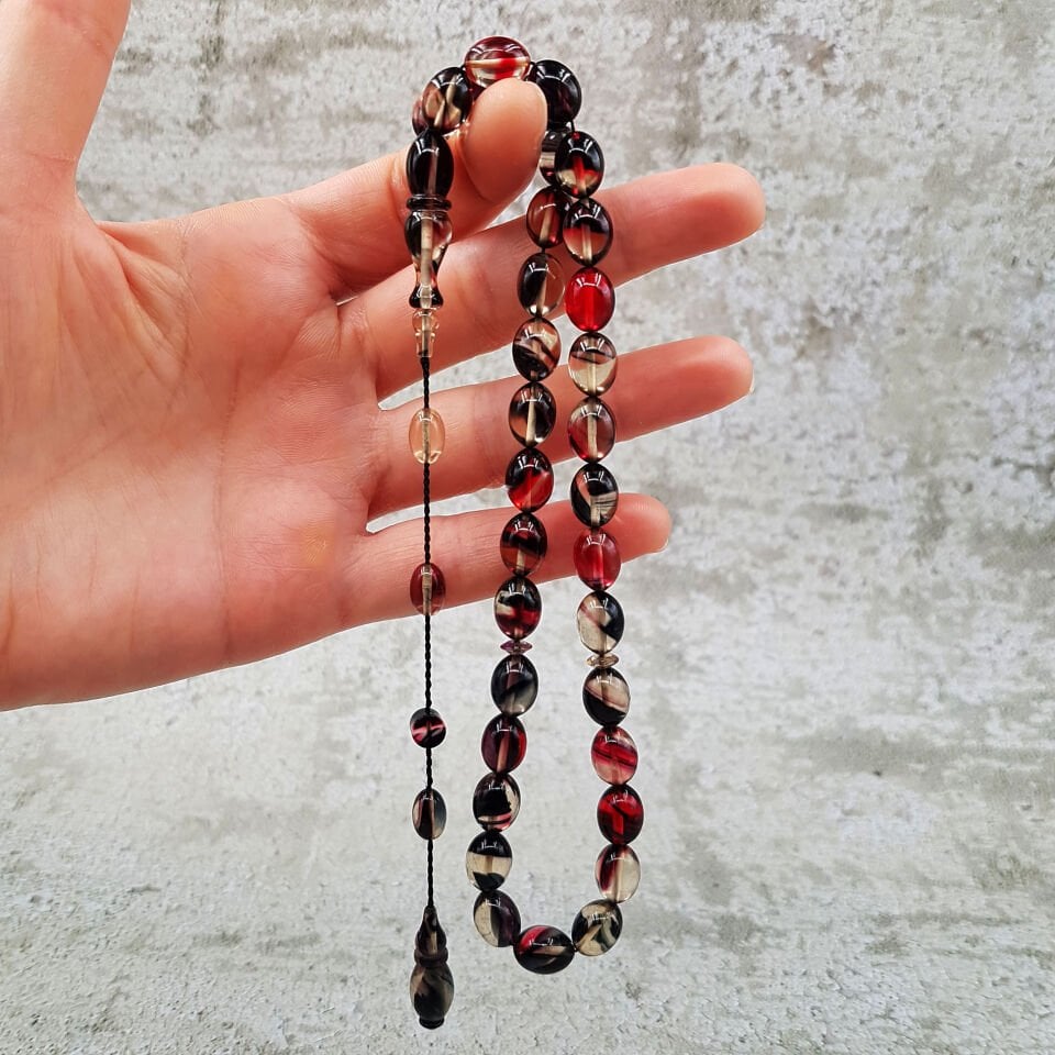 Renkli Hareli Beyzi Ateş Kehribar Tesbih