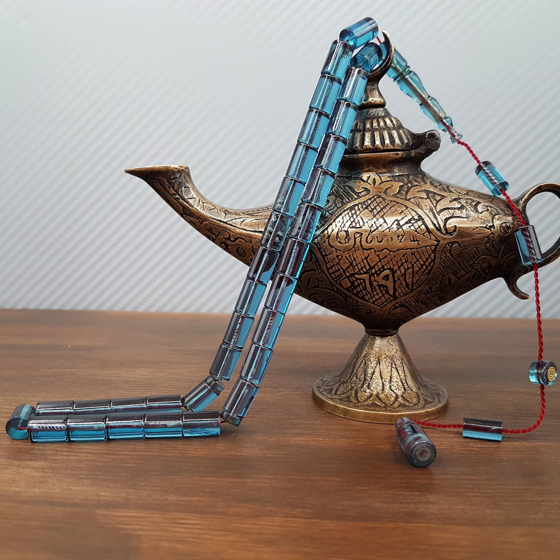 Gök Mavisi Kesme Ateş Kehribar Tesbih