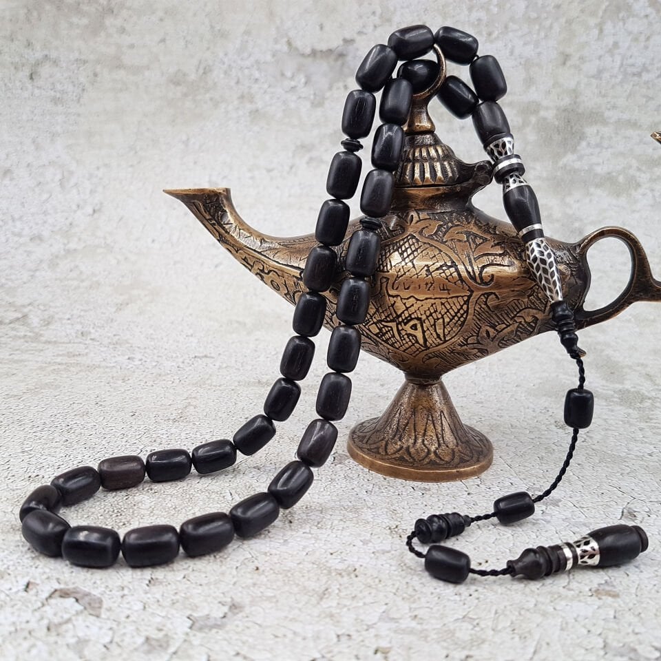 Ercan Şener İmzalı Gümüş Nakkaş Abanoz Tesbih