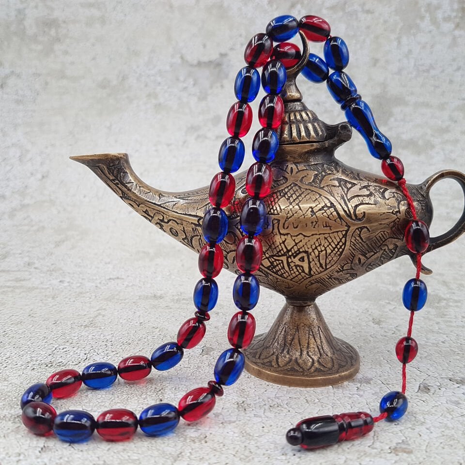 Bordo Mavi Sistemli Ateş kehribar Tesbih
