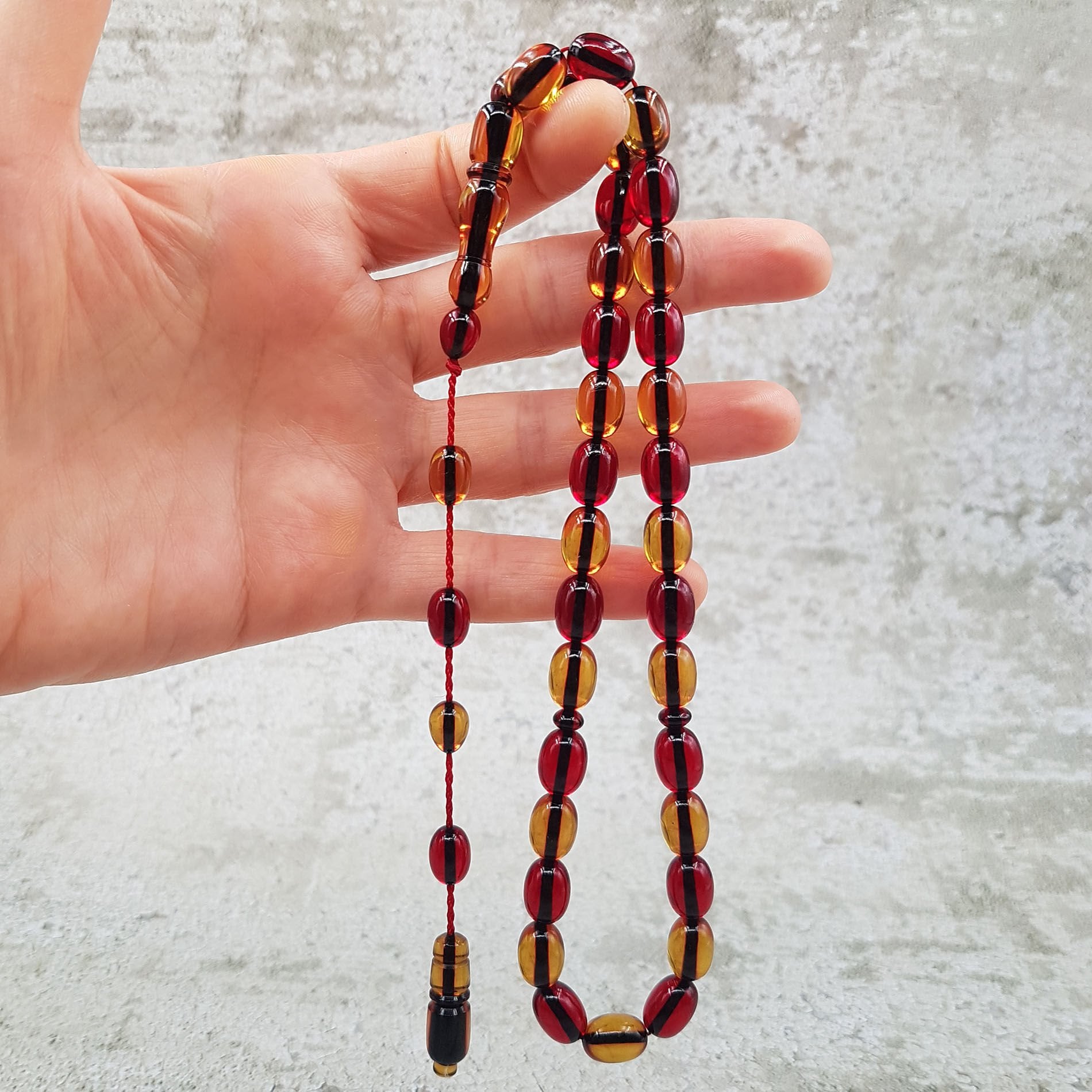 Sarı Kırmızı Sistemli Ateş Kehribar Tesbih