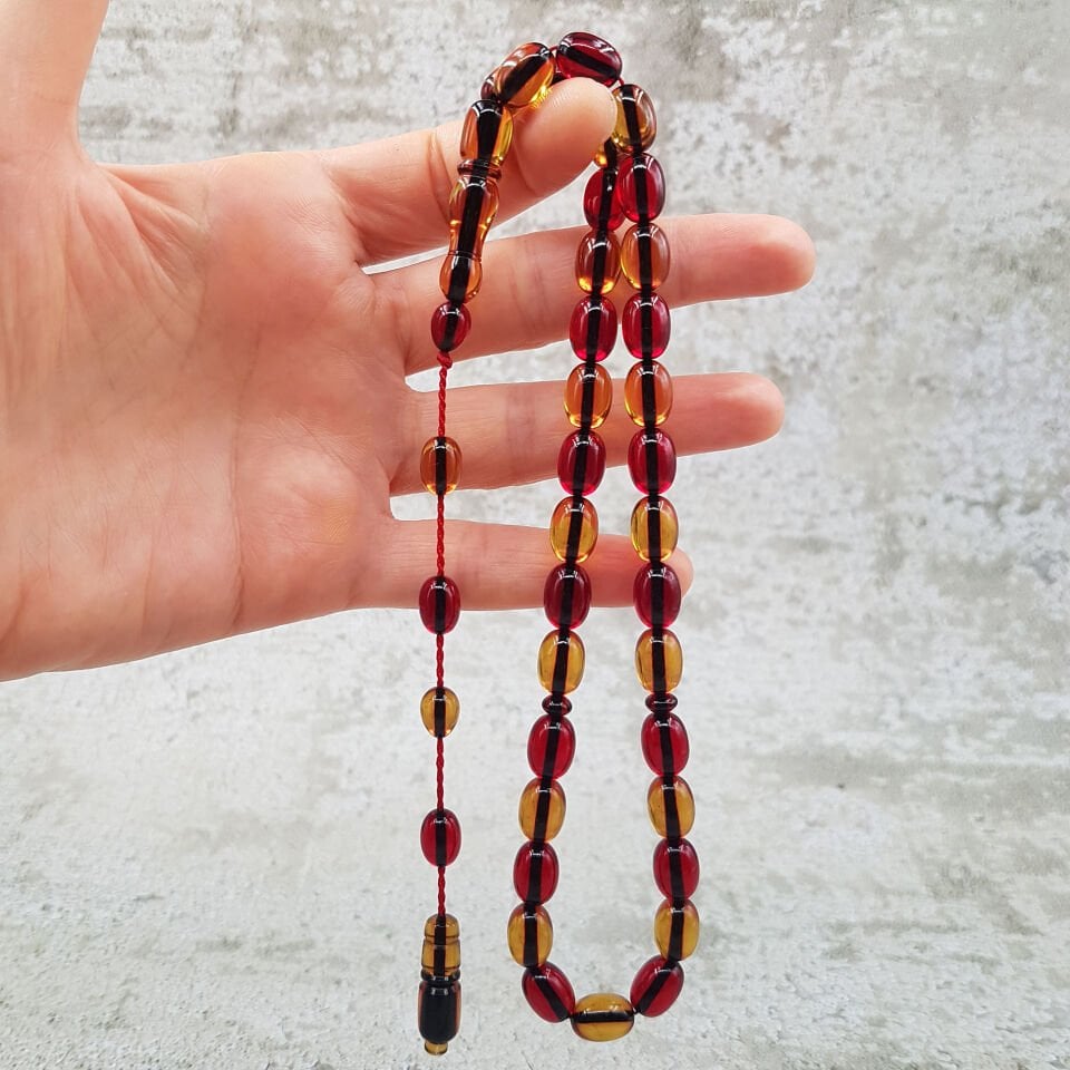 Sarı Kırmızı Sistemli Ateş Kehribar Tesbih