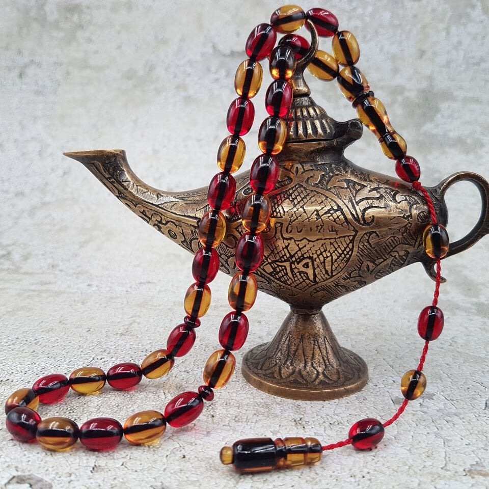 Sarı Kırmızı Sistemli Ateş Kehribar Tesbih