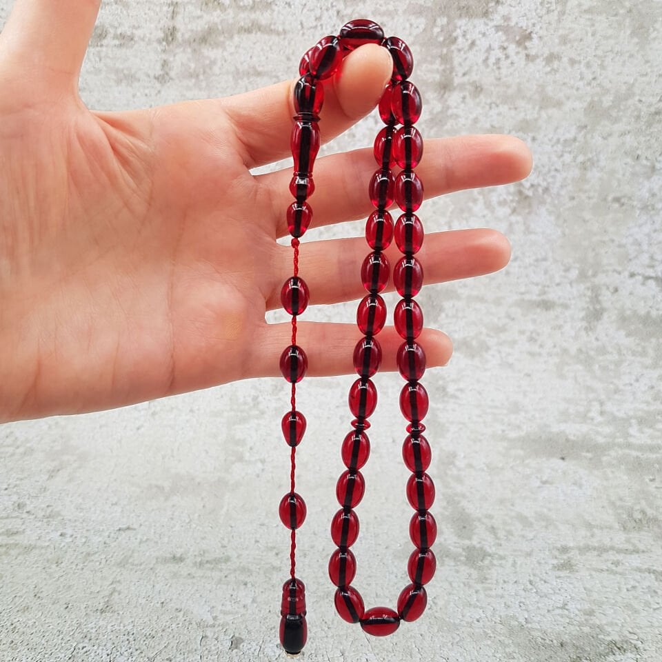 Kırmızı Beyzi Kesim Ateş Kehribar Tesbih