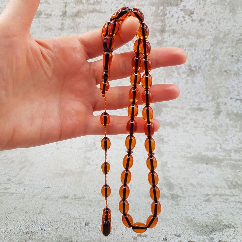 Turuncu Beyzi Kesim Ateş Kehribar Tesbih